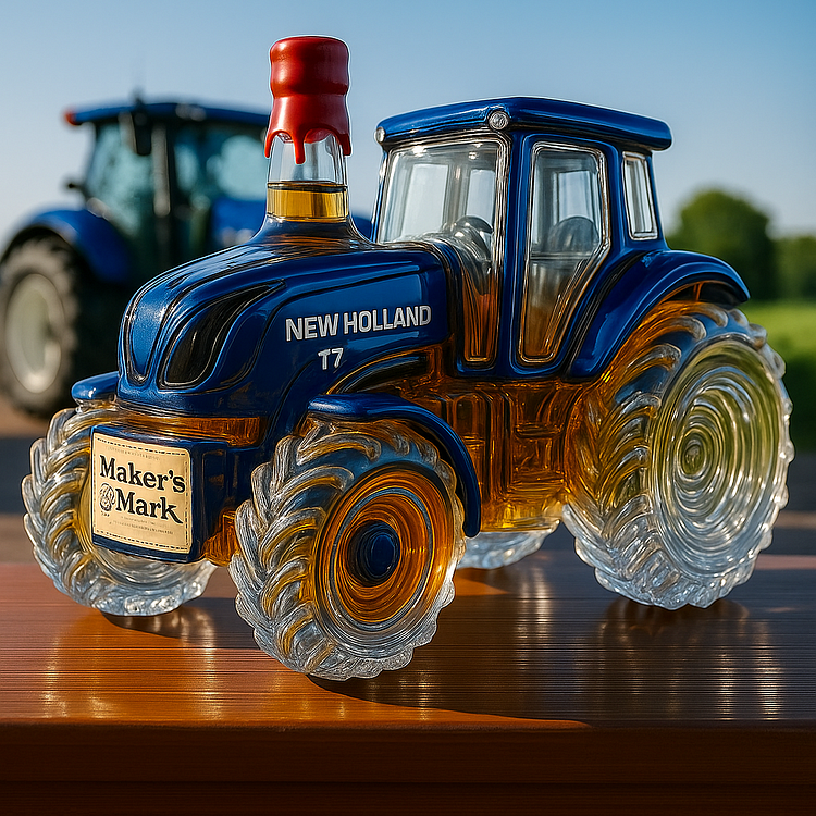 Botella clásica de whisky en forma de tractor New Holland T7