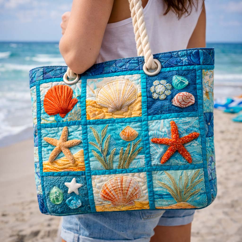 Bolsa de Playa Acolchada con Conchas Costera