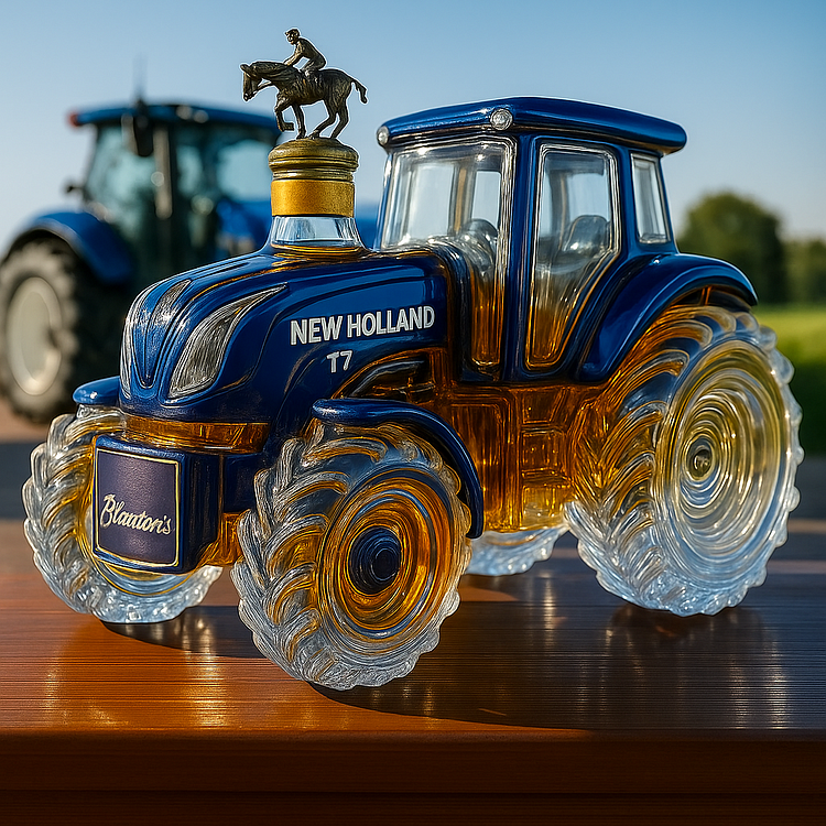 Botella clásica de whisky en forma de tractor New Holland T7
