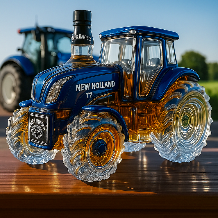 Botella clásica de whisky en forma de tractor New Holland T7
