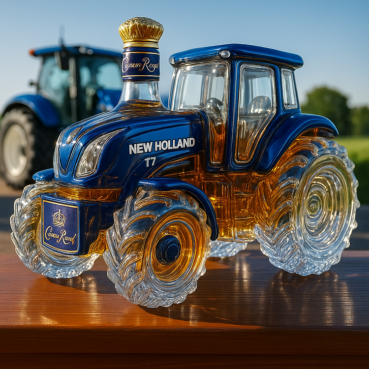 Botella clásica de whisky en forma de tractor New Holland T7
